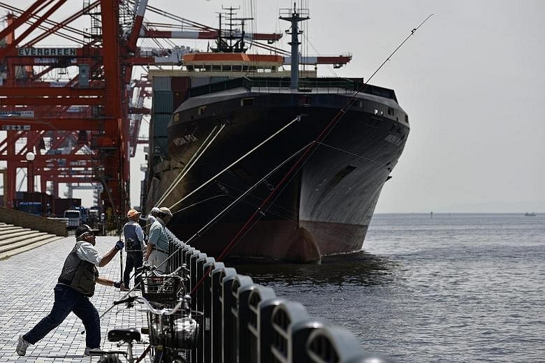 Japan's exports fell 10.1 per cent in April from a year earlier, while imports shrank more than 23 per cent, latest data showed.