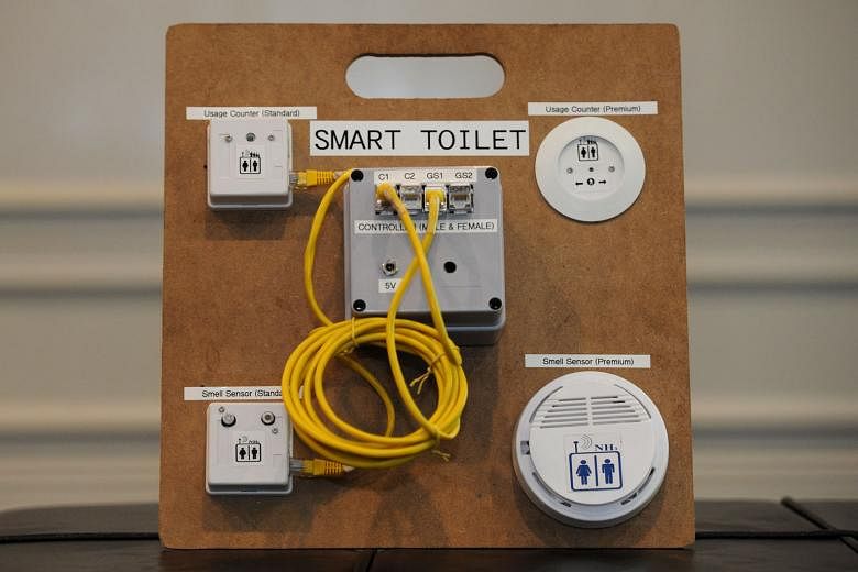 The Restroom Visitilizer System (above) tracks how heavily toilets are used, and has a sensor to measure the odour levels of things like ammonia and hydrogen sulphide. The information is then sent to a portal that can be accessed through laptops and smart