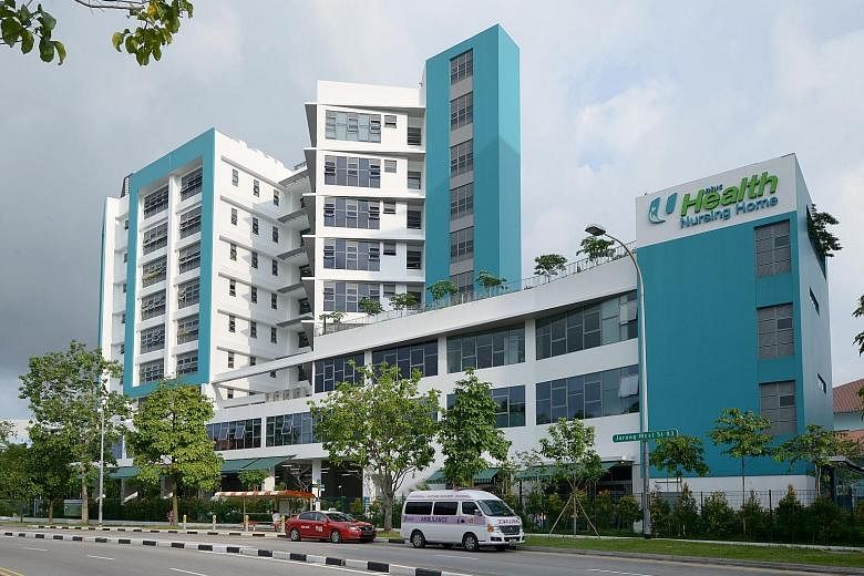 NTUC Health's first nursing home in Jurong West was launched yesterday. The facility offers nursing care to about 200 seniors who use wheelchairs or have dementia. It also houses a care centre for more mobile old folk. FairPrice retail assistant Yue 