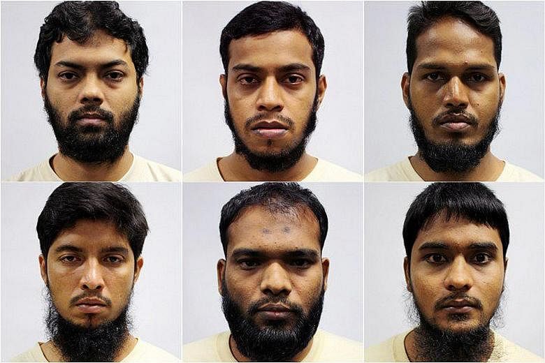 The six Bangladeshi workers charged are (clockwise, from top left) ringleader Rahman Mizanur, 31; Miah Rubel, 26; Md Jabath Kysar Haje Norul Islam Sowdagar, 31; Sohel Hawlader Ismail Hawlader, 29; Zzaman Daulat, 34; and Mamun Leakot Ali, 29. A police