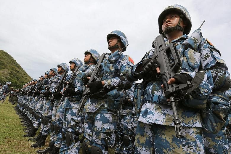 Chinese Marine Corps on a joint military exercise with Thailand's forces last month. Military outlays in Asia and Oceania grew 5.4 per cent in 2015, said the Stockholm International Peace Research Institute.
