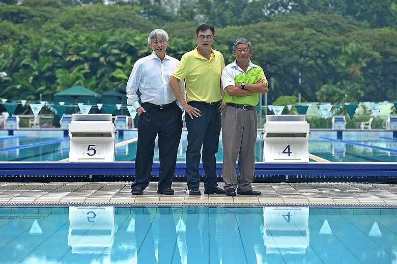From left: Chinese Swimming Club (CSC) president Edwin Lee, swimming technical director David Lim, and chairman of CSC swimming sub-committee Victor Chia. CSC launched an international meet yesterday.