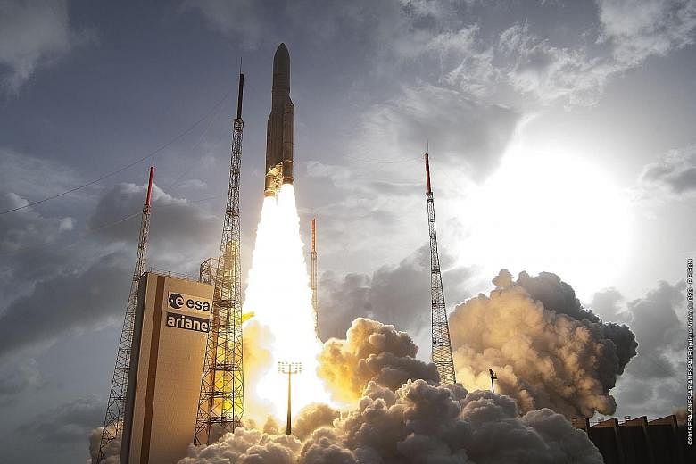 Ariane 5 lift-off at Guiana Space Centre in French Guiana on April 26. Ariane 5 was driven by technology and developing more efficient engines. Arianespace now wants the focus to turn to reducing cost and Ariane 6 will be designed with this in mind.