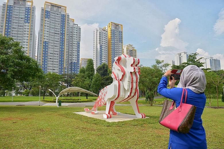 The iconic lion - a 4m-tall sculpture meant to represent Singapore - from The Future of Us exhibition has been installed at Bishan-Ang Mo Kio Park, where it will stand tall for the next two to three months.
