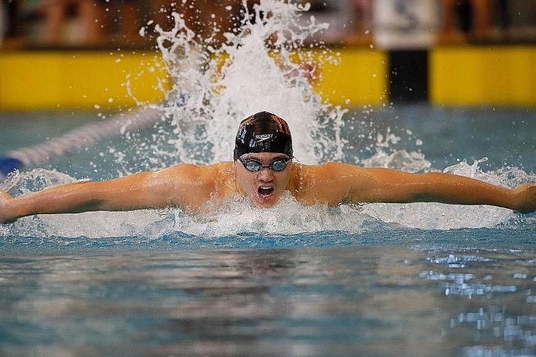 Joseph Schooling, pictured at the Atlanta Classic Swim Meet last month, won the 100m butterfly at the Longhorns Elite Invite meet on Friday in a time of 51.58sec, just .07 sec ahead of Michael Phelps.