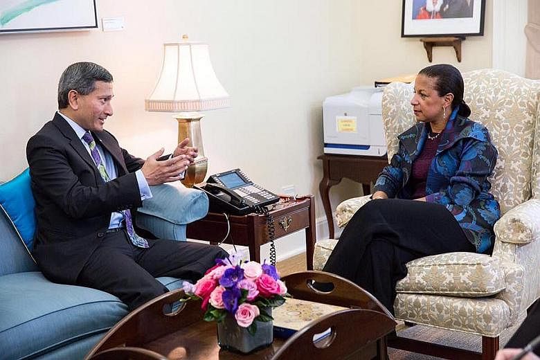Dr Balakrishnan and White House National Security Adviser Susan Rice met on Wednesday. They discussed the close US-Singapore partnership in addressing challenges such as terrorism.