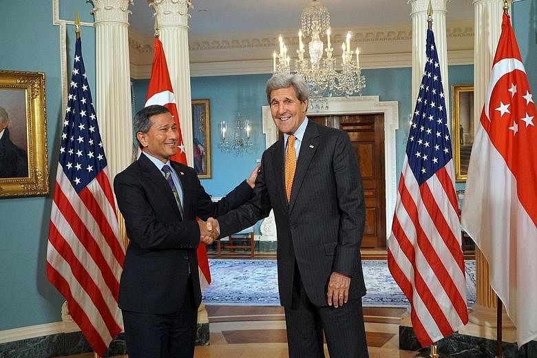 Foreign Affairs Minister Vivian Balakrishnan ended his US trip yesterday with a meeting with US Secretary of State John Kerry in Washington. Part of the agenda of Dr Balakrishnan's visit to Washington was to prepare for an official visit by Prime Min
