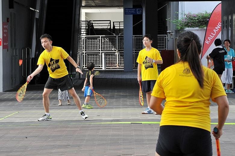 While beach volleyball was one of the many attractions at the inaugural Sports Hub Community Play Day last Saturday, people of all ages tried their hand at speedminton (above), a modified version of traditional badminton.