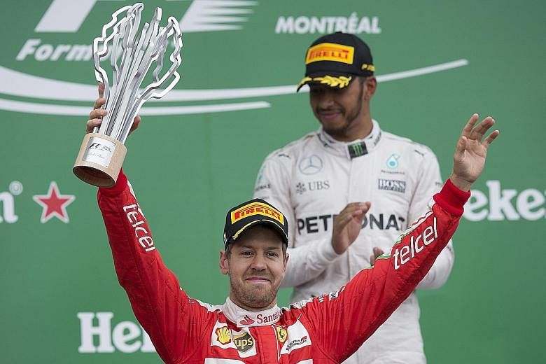 Vettel (front) finished behind Hamilton (back) in the Canadian GP.