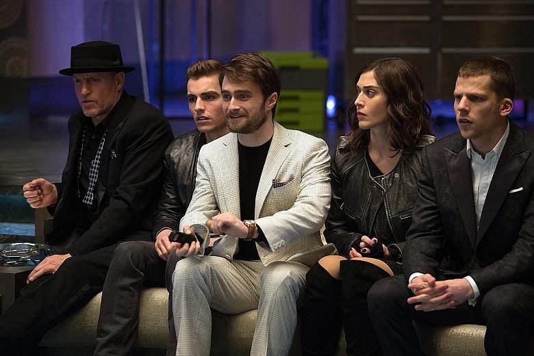 Now You See Me 2 stars (from left) Woody Harrelson, Dave Franco, Daniel Radcliffe, Lizzy Caplan and Jesse Eisenberg.