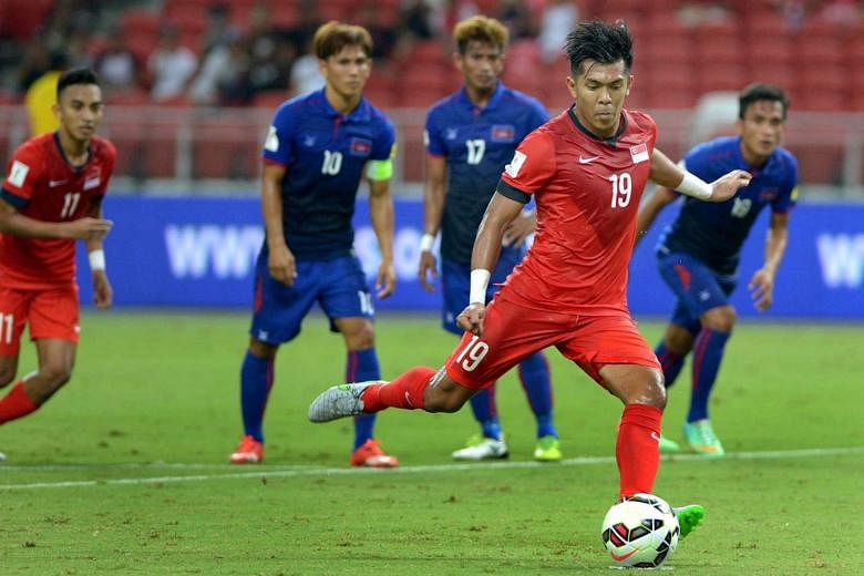 Singapore striker Khairul Amri missing a penalty against Cambodia in a 2018 World Cup qualifier win last October. The Lions and their fellow South-east Asian nation have become familiar foes, playing each other four times over the past three years