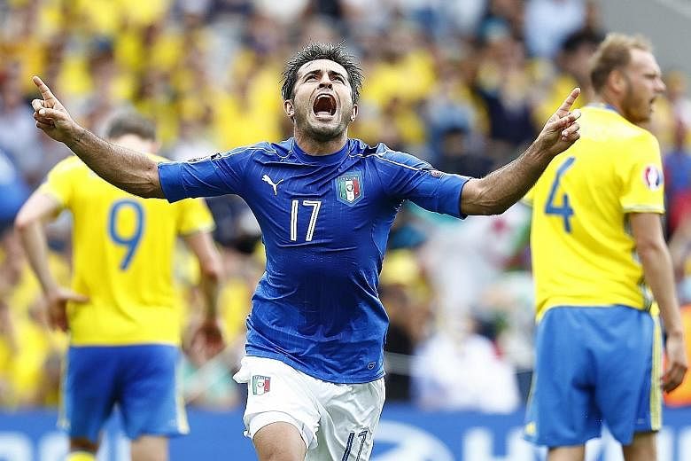 Eder celebrating after putting Italy up against Sweden in Toulouse. The 88th-minute goal, which brought a somewhat dull match to life, turned out to be the winner.