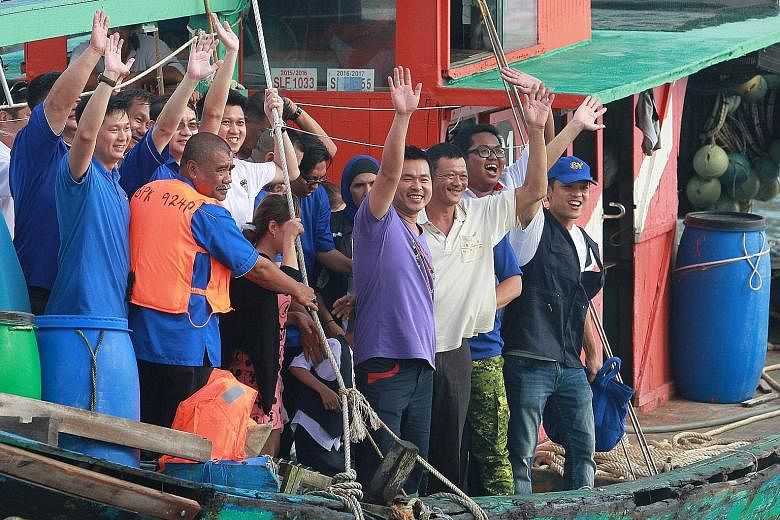 Six Malaysian fishermen detained by Indonesia for alleged poaching returning home after being freed. Deputy Prime Minister Ahmad Zahid Hamidi said he had intervened to get the six - two from Sungai Besar and four from Johor - released.
