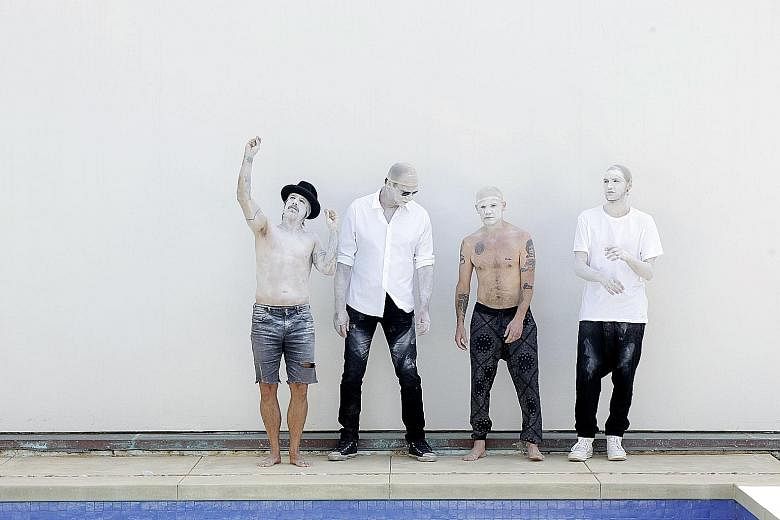 Red Hot Chili Peppers comprise (from far left) Anthony Kiedis, Chad Smith, Flea and Josh Klinghoffer. They retain their rhythm-heavy sound in their new album The Getaway.