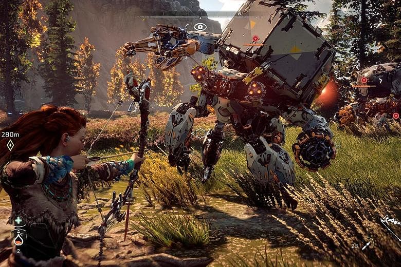 In this action role-playing game, players control Aloy, a young redheaded hunter who leaves her tribe to discover the truth behind the fall of humanity, in a universe a thousand years in the future.