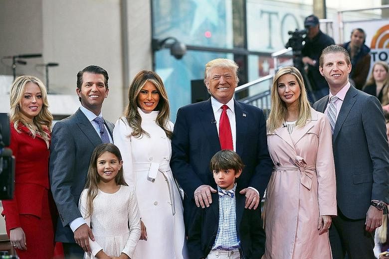 Mr Trump with his wife Melania (on his right) and children (from left) Tiffany, Donald Jr, Ivanka and Eric at a town hall event in New York City on April 21. In the front row are Kai Trump and Donald Trump III, children of Mr Trump Jr, who said that 