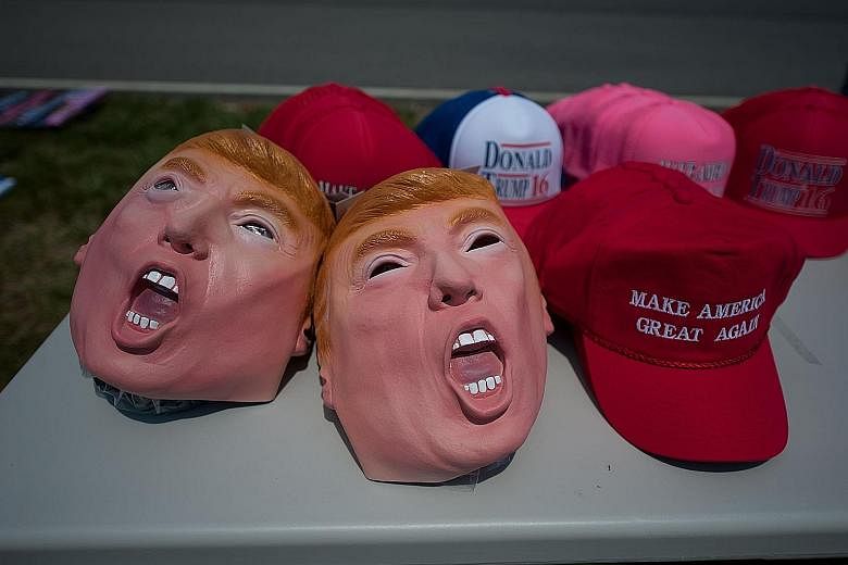 Trump memorabilia for sale at a rally in Moon Township, Pennsylvania, on June 11. A shortfall in funds leaves Mr Trump extraordinarily dependent on the Republican National Committee.