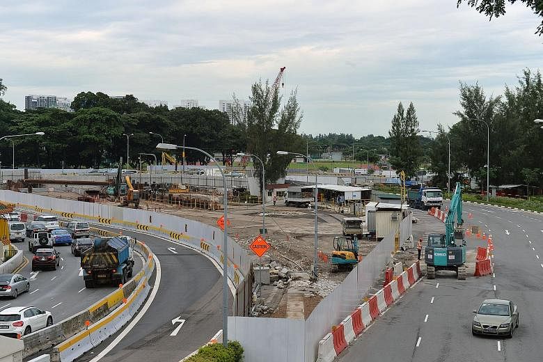 Unlike most underpasses in Singapore which tend to be fairly straight and short, the new two-lane underpass will form a wide arc under the Mountbatten and Guillemard junction (left), allowing traffic from the KPE and Sims Way to get to Nicoll Highway