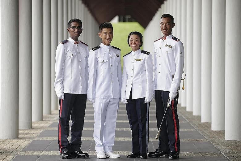 Mr Muhammad (far right) with fellow commissioned officers (from left) Kishan Kumar Thamilchelvan, Koh Jack and Ms Lee.