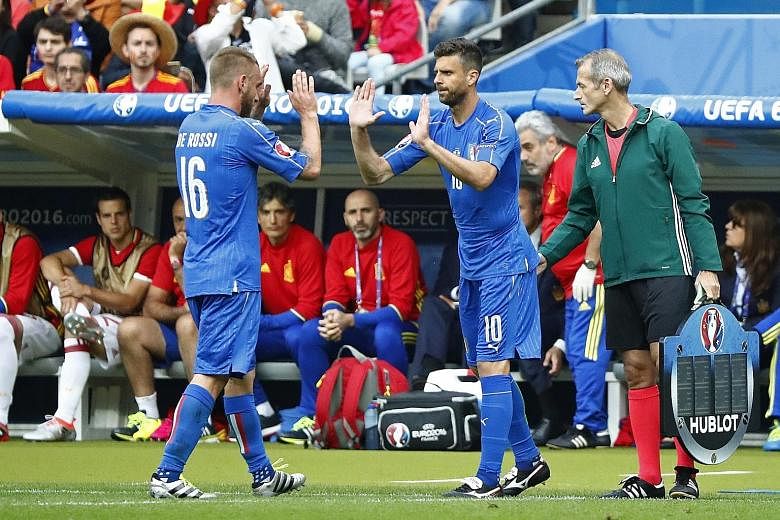 Thiago Motta (right) coming on for the injured Daniele de Rossi in Italy's 2-0 win over holders Spain in the last 16. Neither will play in tomorrow's quarter-final clash against world champions Germany but coach Antonio Conte is confident his reserve