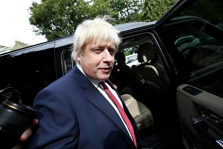 The departure of Mr Boris Johnson (left) from the race for the Tory party leadership is likely to benefit Interior Minister Theresa May (above), who declared her candidacy yesterday and is now regarded as the new favourite to succeed Prime Minister D