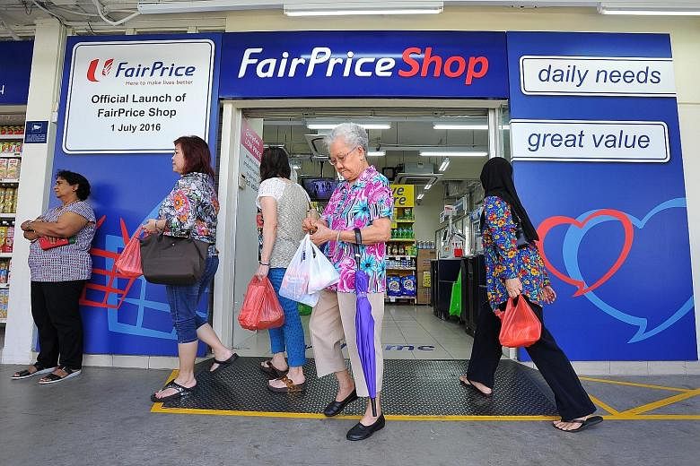 The FairPrice Shop in Eunos is one of two - the other is in Circuit Road - which opened yesterday. Products that offer greater value will take up half the store space, compared to 20 per cent of the space in a typical FairPrice supermarket.