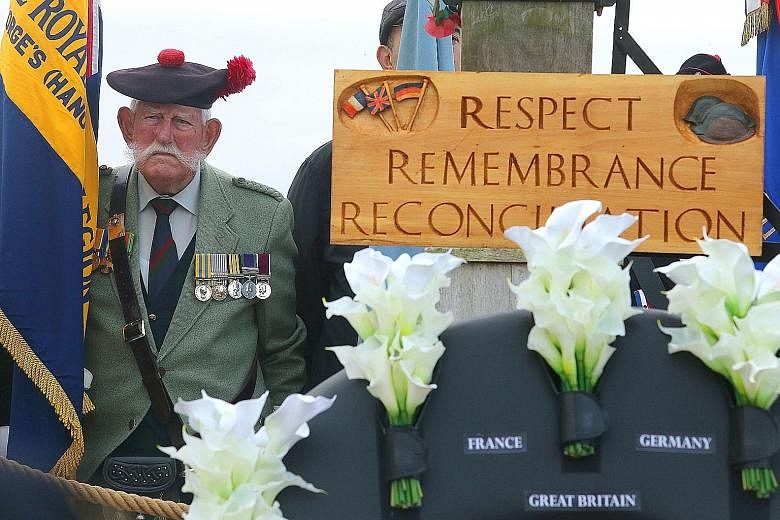 A Scottish soldier attending a ceremony in northern France yesterday to commemorate the centenary of the Battle of the Somme, fought between the Allied soldiers and the Germans. It was one of the deadliest battles of World War I, with the British arm