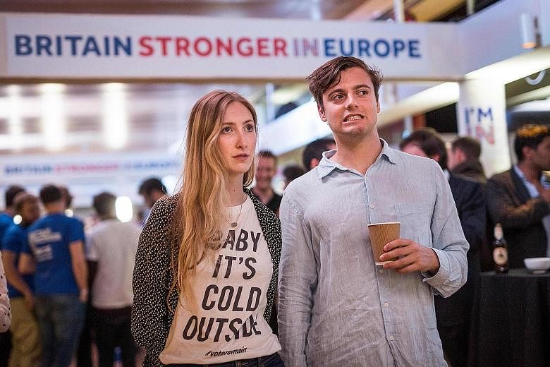 Supporters of the Stronger In campaign in dismay as results of the EU referendum were announced at the Royal Festival Hall in London early in the morning of June 24.
