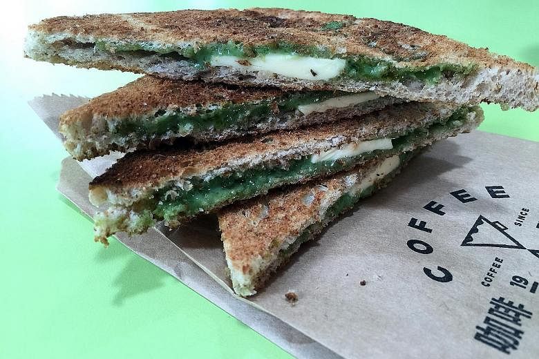 The matcha coconut toast's subtle green tea flavour pairs well with the coconut cream.