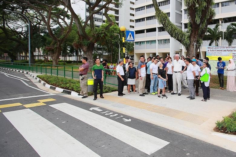 ESM Goh and Mrs Teo yesterday unveiled the eighth and latest Silver Zone, this one at Marine Crescent and Marine Terrace. It has features to slow traffic down to make it safer for elderly pedestrians to cross the road.