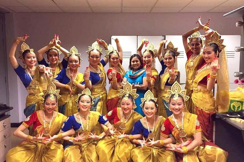 Dance instructor Vijaya Nadesan with the National Junior College Indian dance group. She believes in collaboration and getting her students involved as much as possible in their performances.