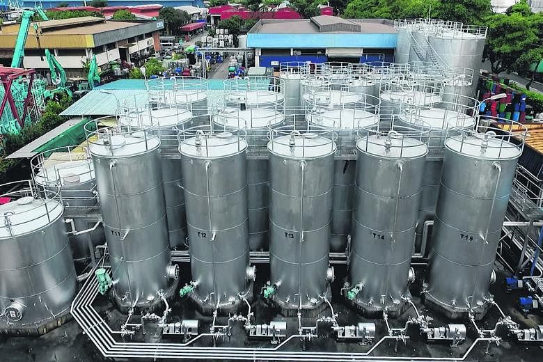 United Global's tank farm, where it stores oil. The group also owns a lubricant blending plant and an in-house laboratory in Singapore. Its customers come from more than 30 countries and territories.