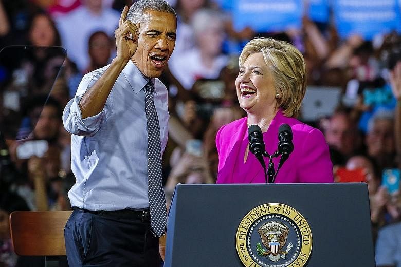 President Obama making a forceful plea to voters at Mrs Clinton's rally in Charlotte, North Carolina, on Tuesday - the first time the two of them had appeared together during her campaign for the presidency.
