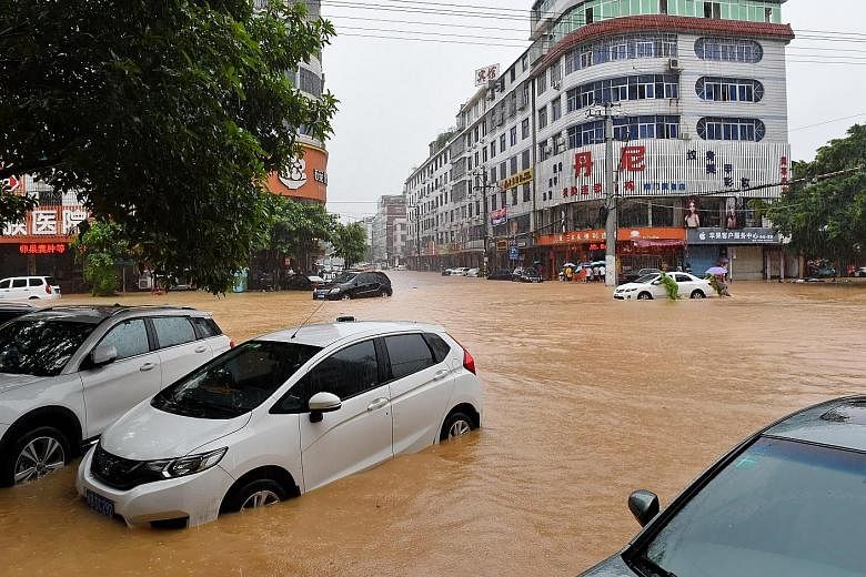 A street in Putian flooded by Nepartak. More than 250mm of rain fell in about four hours in the city early yesterday.
