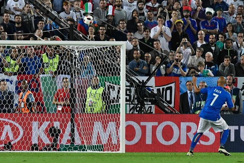 Simone Zaza blasting over from 12 yards against Germany. The Italy forward has since been widely ridiculed for his unorthodox run-up that seemed to put him off more than the German goalkeeper.