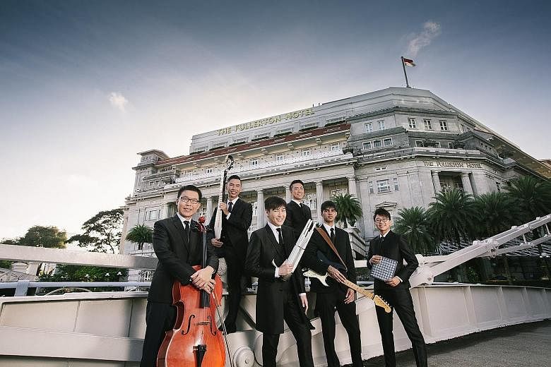 The Teng Ensemble comprises (from far left) cellist Gerald Teo, pipa player Samuel Wong, sheng player Yang Ji Wei, countertenor Phua Ee Kia, guitarist James Fernando and sound artist Huang Peh Linde.