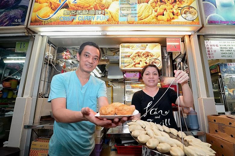 Famous Crispy Curry Puff at Amoy Street Food Centre, run by owner Lee Meng Li, 47, and his wife Kris Goh, 39, is among the food outlets given the Bib Gourmand rating for excellent food costing not more than $45.