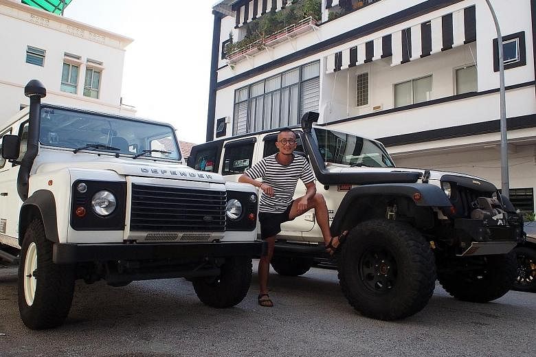 Joe Oh and his Jeep Wrangler Unlimited Sport and Land Rover Defender 110.