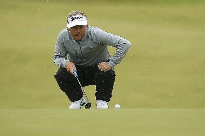 Denmark's Soren Kjeldsen lining up a putt on the 13th green during the second round at Royal Troon.
