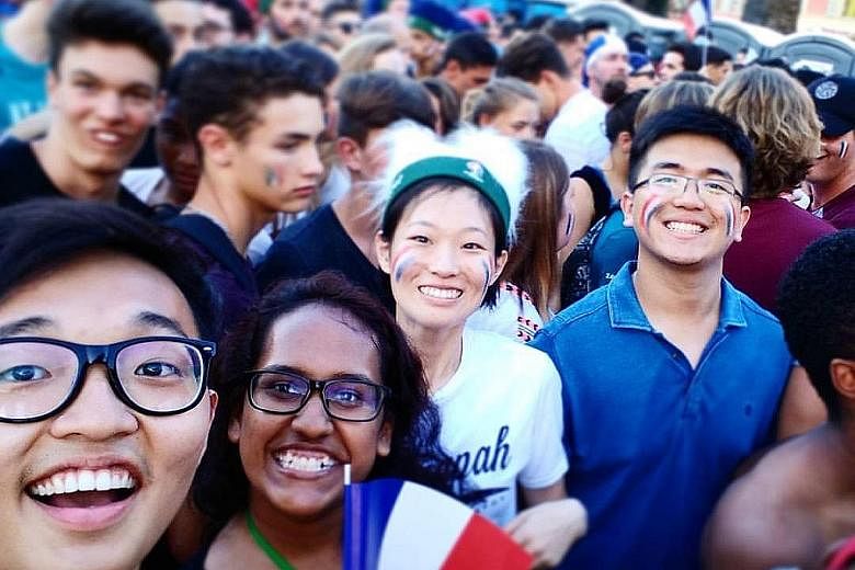 Mr Huang (far left), at a screening of a Euro 2016 football match in France with his friends the week before the Bastille Day attack. He had left the Promenade des Anglais shortly before the truck ploughed into the crowd.
