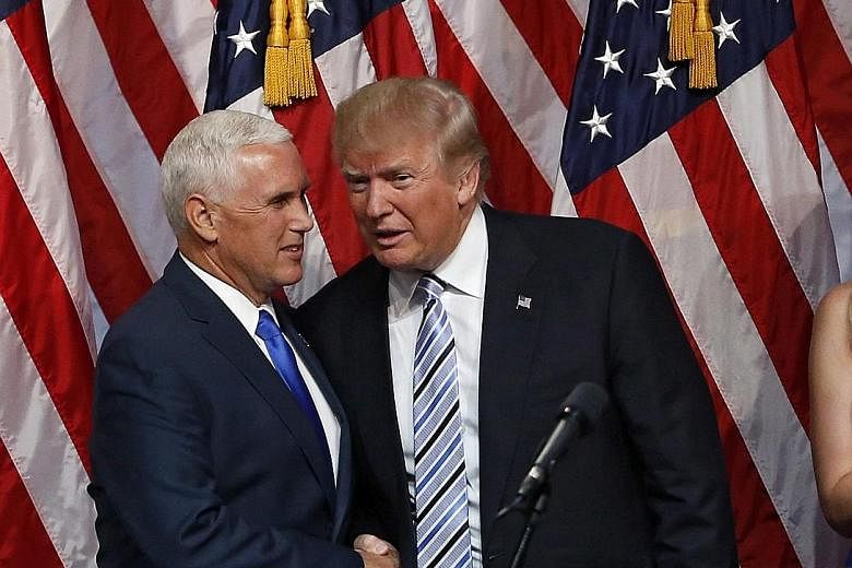 Indiana Governor Mike Pence (left) spoke for just 12 minutes at his formal announcement on Saturday, while US Republican presidential candidate Donald Trump (right) spoke for 28 minutes - mostly about himself.