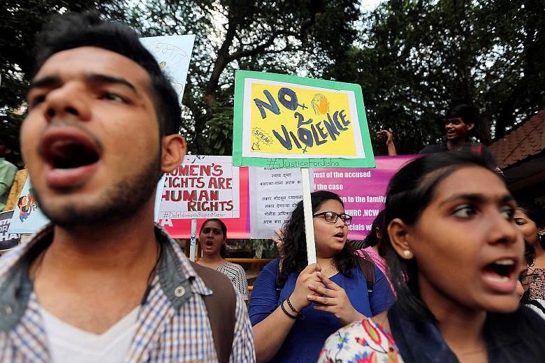 Demonstrators at a protest in Mumbai on May 11 against the rape and murder of a law student in the southern state of Kerala. Sexual crimes against women have remained in the spotlight in India since the fatal 2012 gang rape of a physiotherapy student