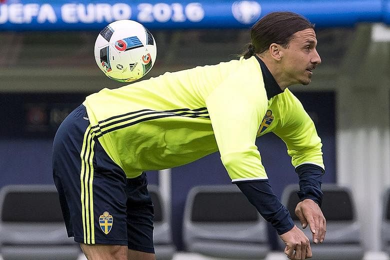 Sweden captain Zlatan Ibrahimovic controlling a ball during a training session before the Euro 2016 match against Ireland last month. The new Manchester United recruit said: "I admire Cantona and I heard what he said," but decided he would outrank th