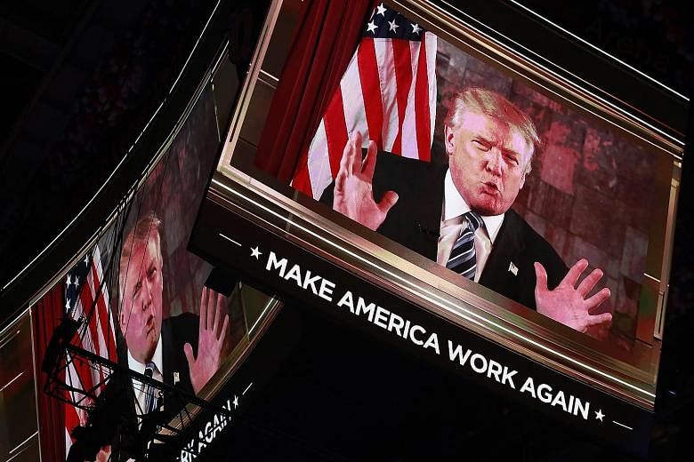 Mr Trump delivering an address via video to delegates on the second day of the Republican National Convention.