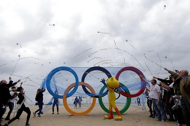 Rio Olympics mascot Vinicius at the inauguration ceremony of the Olympic rings on Copacabana beach in Rio de Janeiro on Thursday. It is believed that this will be the first time since the 1984 Los Angeles Games that there will be no live telecast in 