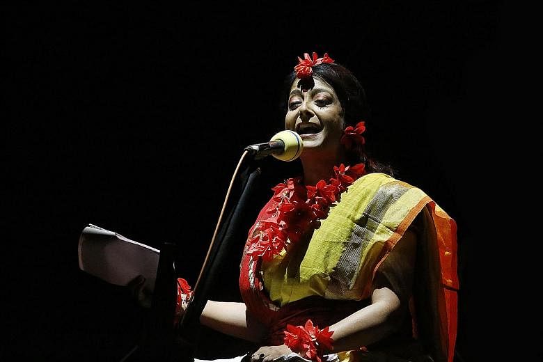 Red Oleander by famed Bengali writer Rabindranath Tagore is performed as an audio play featuring the signature style of director Bratati Bandyopadhyay (above).
