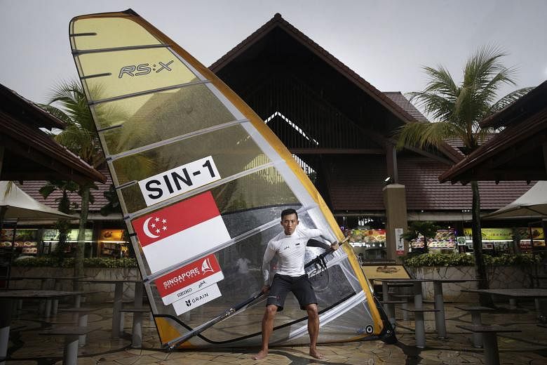 Leonard Ong manoeuvres his sail between tables at the East Coast Lagoon Food Village. His Olympic awareness was initiated by Norwegian three-time Olympian Jannicke Stalstrom, who challenged him to pursue bolder dreams when she worked with young Singaporea