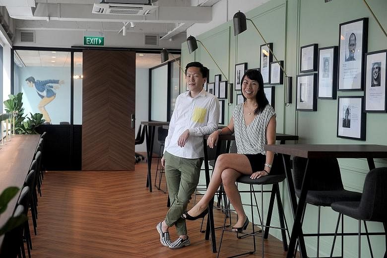 Collision 8 founders Michelle Yong and John Tan. Collision 8 is different from other co-working spaces in that it is a private members' club. "We select members on two criteria: their desire to innovate, and their desire to collaborate," says Ms Yong