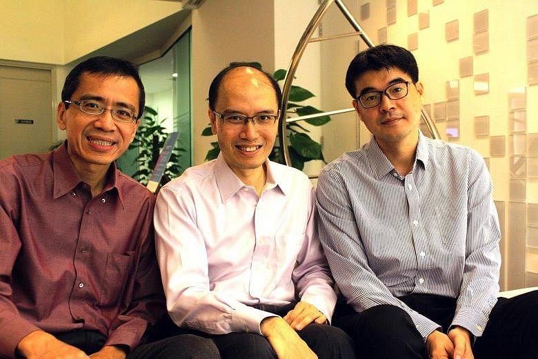 Professors (from left) Tan Eng King, Ng Huck Hui and Shawn Je helped lead the research that is a world first in creating midbrain tissue. The resultant "mini-brains" are a much simpler version of the human midbrain.