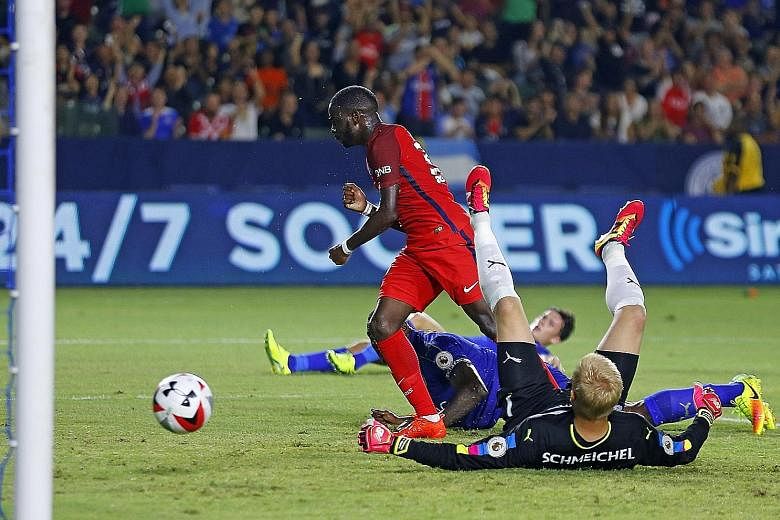 Paris Saint-Germain's Jonathan Ikone scoring the second goal against Leicester City in the International Champions Cup. The French league champions won the match 4-0.